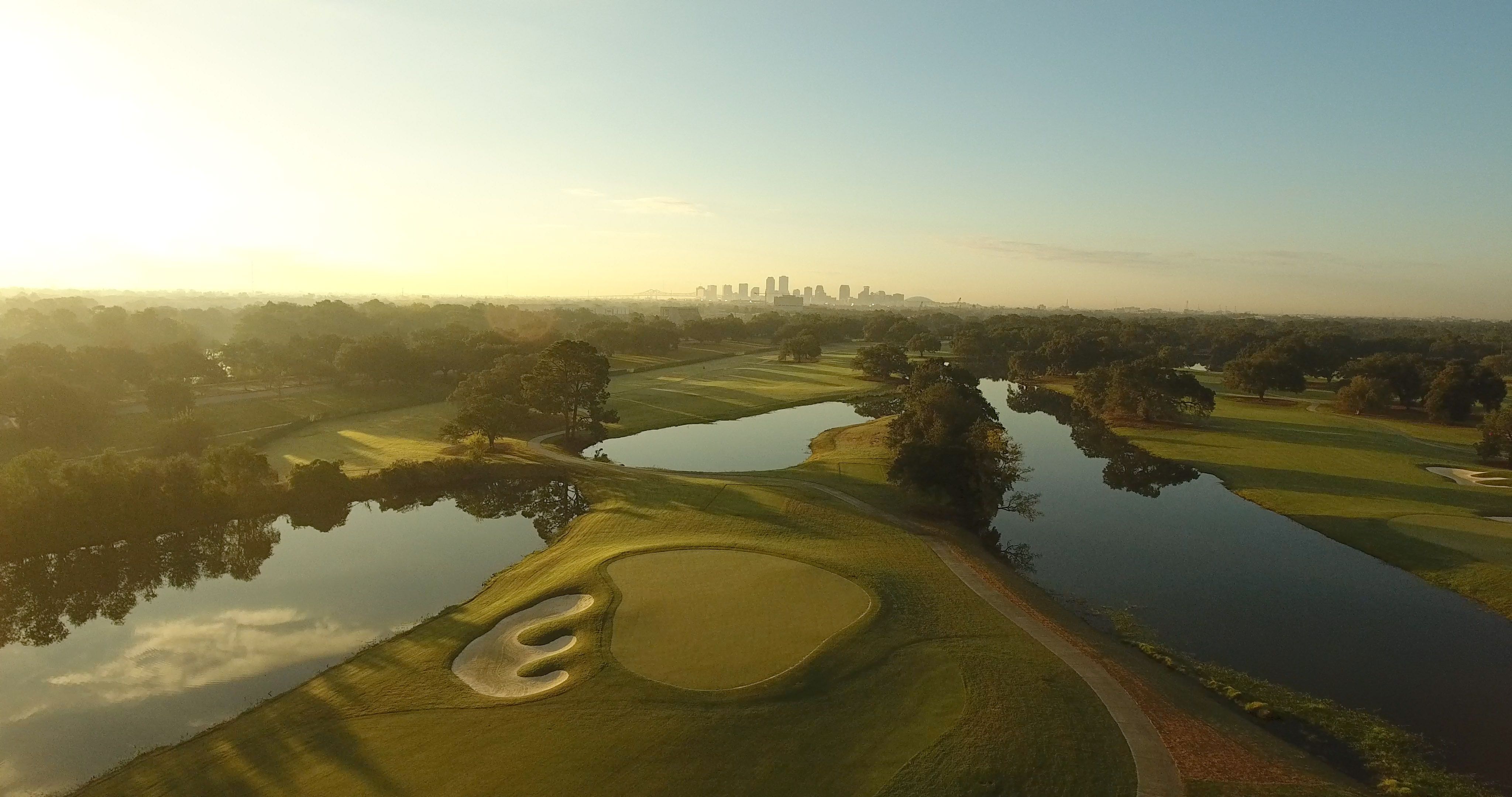 aerial view of golf course green